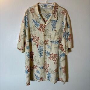 Paradise Collection Mens XXL 100% Silk Tropical Floral Hawaiian Camp Shirt Cream